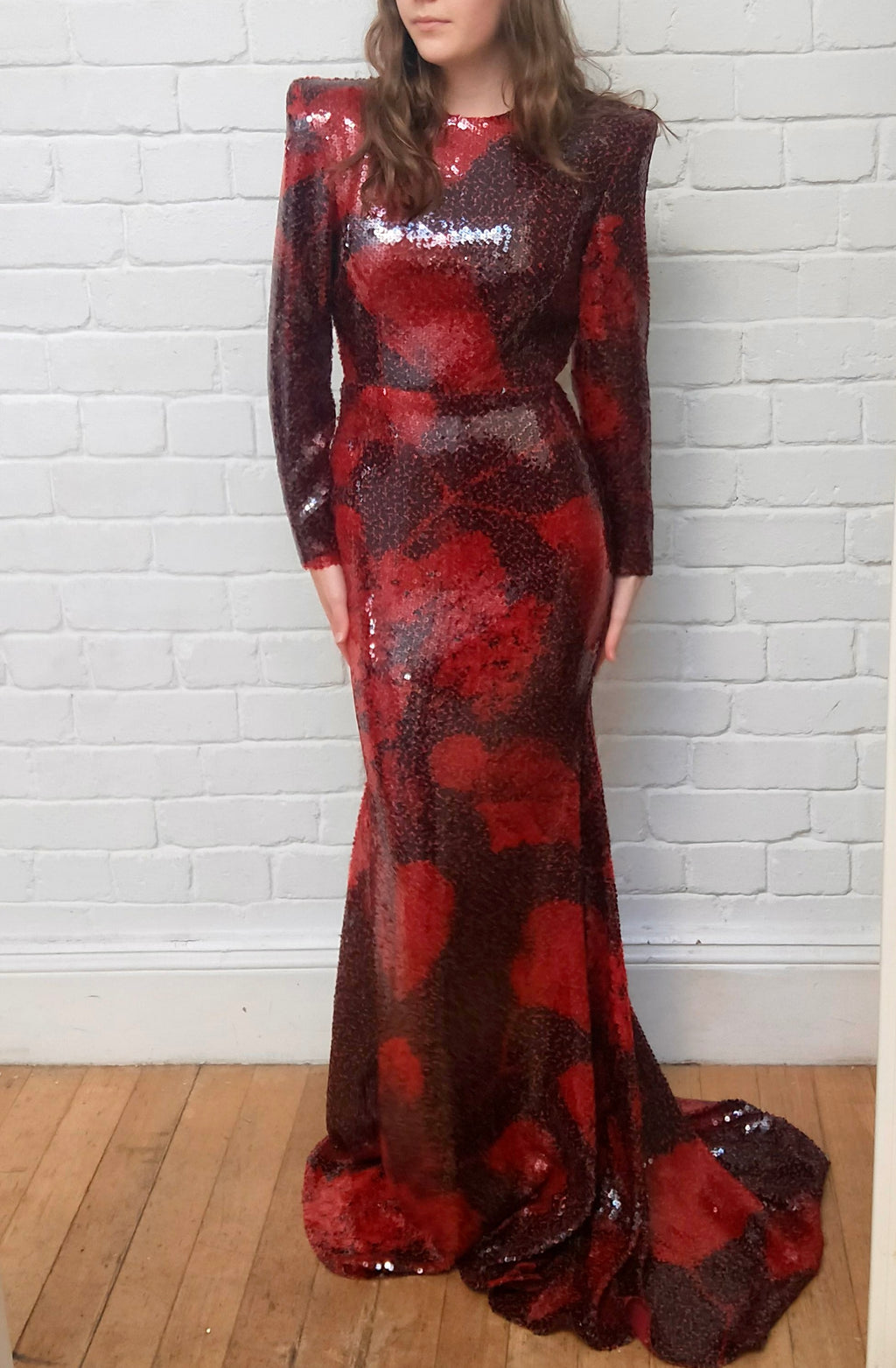 Alex Perry Red Sequin Gown Dress