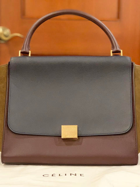 CELINE Trapeze Leather Suede Medium Top Handle 2Way Bag