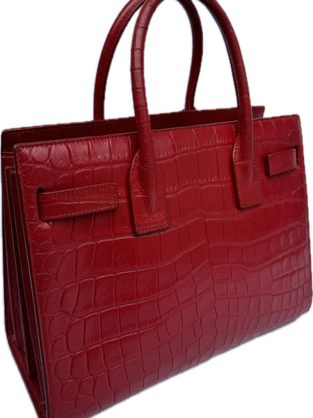 Saint Laurent Croc Effect Embossed Sac De Jour Baby Red Bag