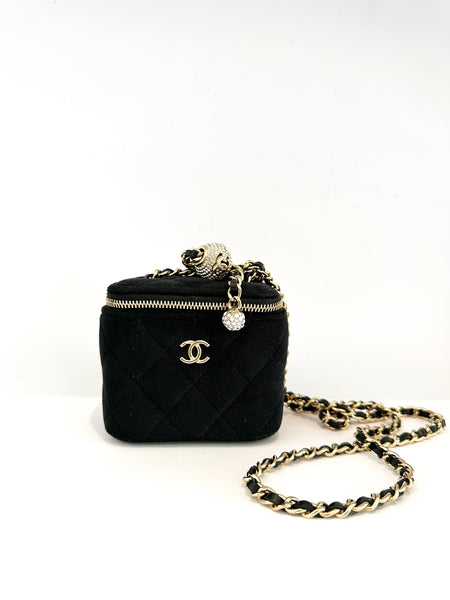 Chanel Pearl Crush Mini Vanity Black Velvet Bag (For Hire)