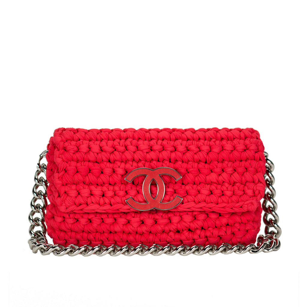 CHANEL Vintage 2014 Neoprene Fancy Crochet Flap Shoulder Bag
