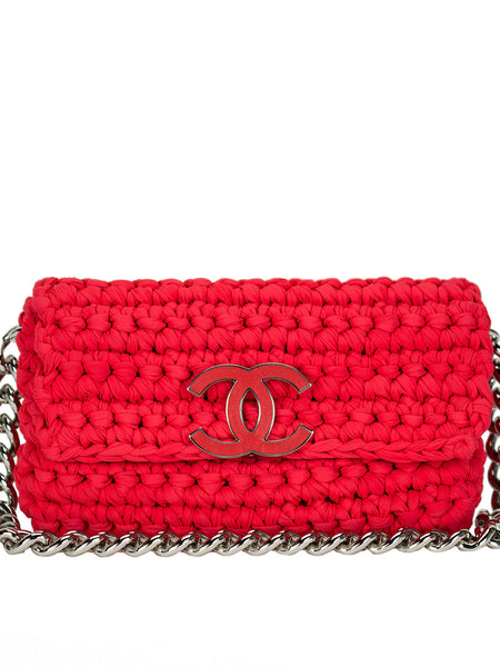 Vintage CHANEL 2014 Neoprene Fancy Crochet Flap Shoulder Bag