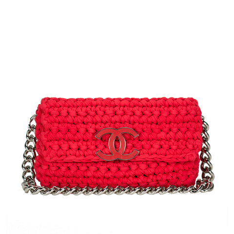 CHANEL Vintage 2014 Neoprene Fancy Crochet Flap Shoulder Bag