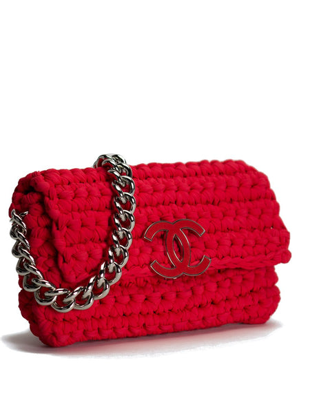 Vintage CHANEL 2014 Neoprene Fancy Crochet Flap Shoulder Bag