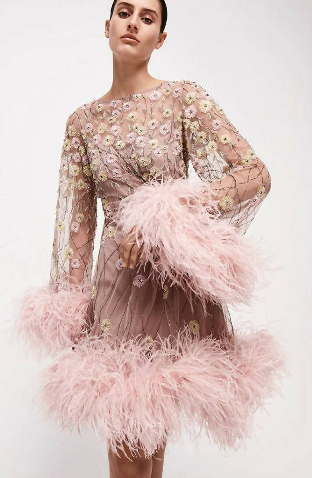 rachel gilbert pink feather dress Rent Rachel Gilbert Pink Dress US 4