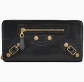 Balenciaga Classic City Biker Wallet in Black Oil Wax Leather with Studs