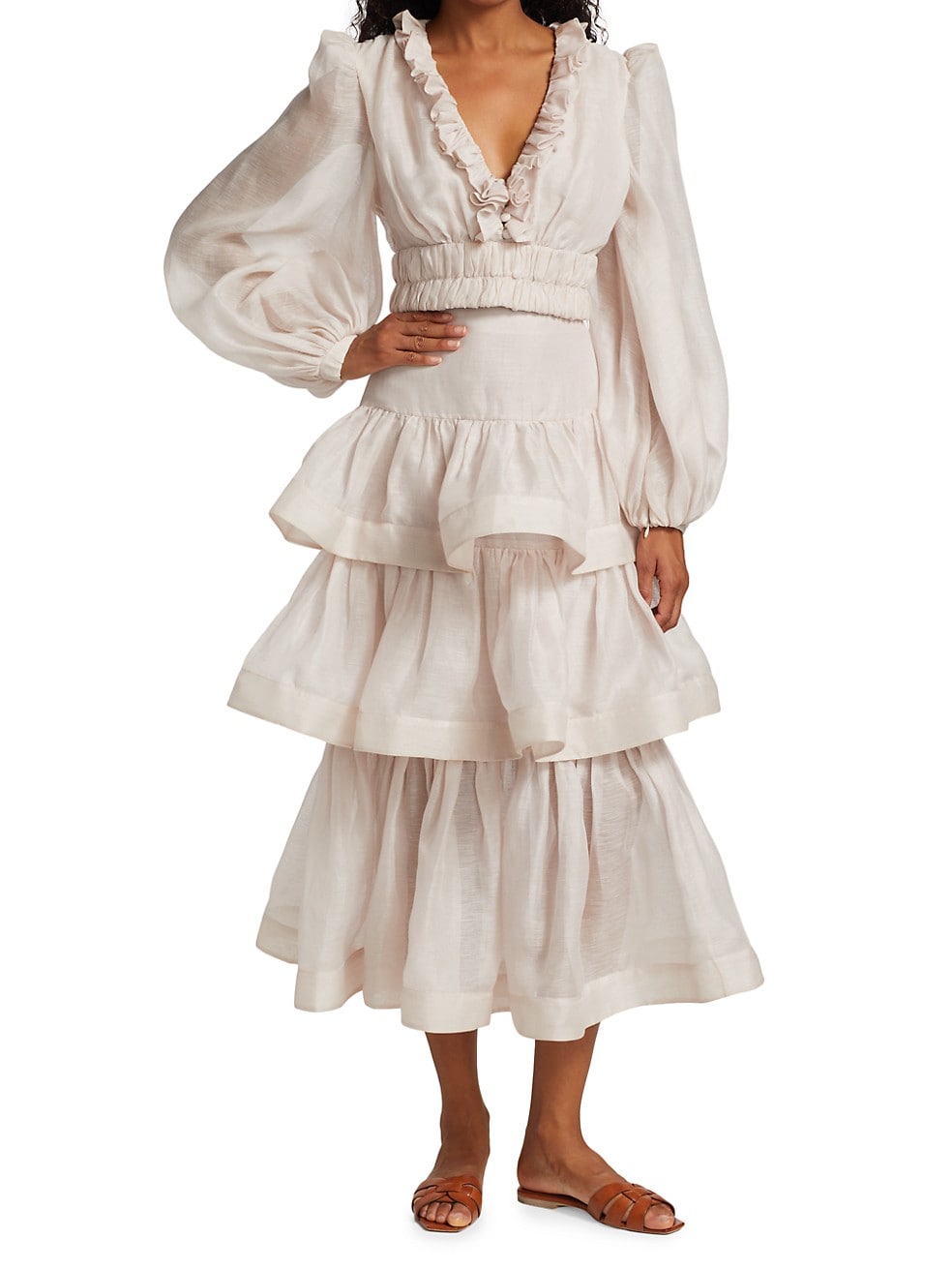 Zimmermann Rhythmic Ruffle Bodice And Tiered Midi Skirt Set (For Hire)