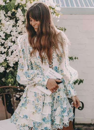 blue and white zimmermann dress ZIMMERMANN Floral Appliqu Belt Dress | Blue