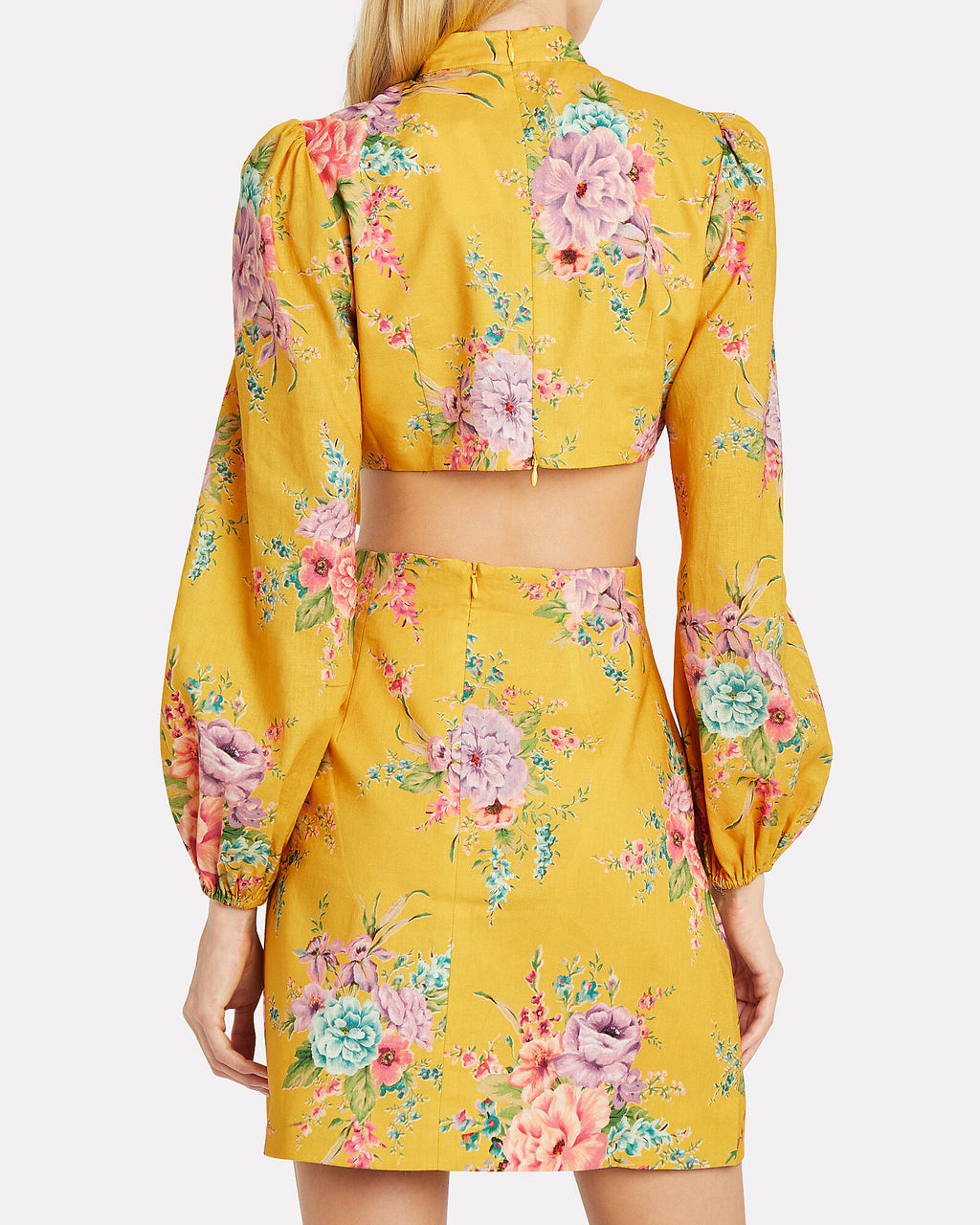 zimmermann zinnia bow cut out short dress Zimmermann Zinnia Bow Cut Out Short Dress in Golden Floral