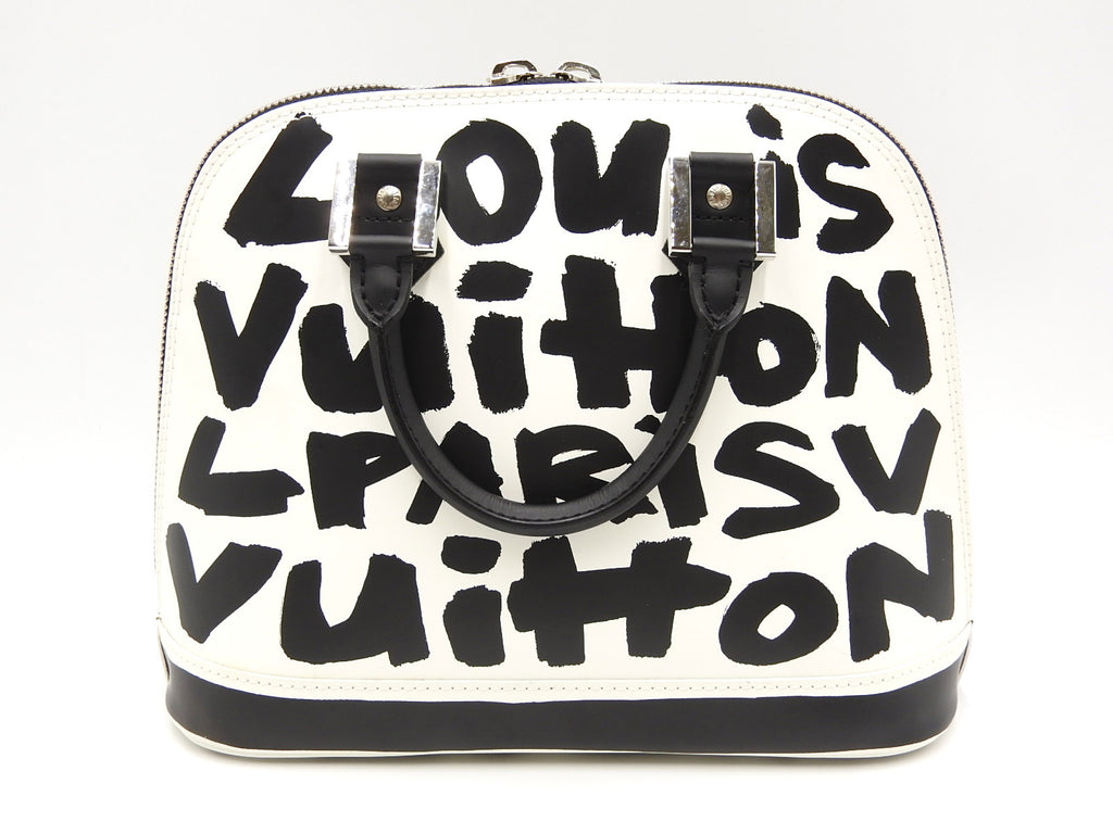 RAREAuth LOUIS VUITTON Graffiti Alma Horizontal M92175 Hand Bag Black White