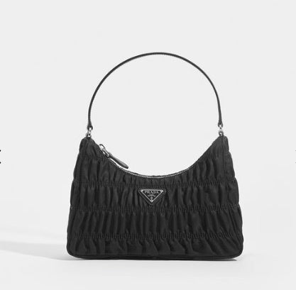 Prada Re-edition 2000 Bag in Ruched Black Saffiano Leather and Nylon