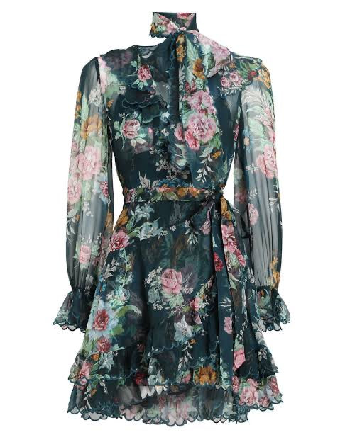 Zimmermann Wavelength Scallop Frill Dress Teal Daphne Floral