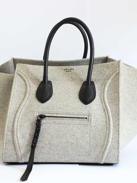 Celine Grey Felted Wool Black Leather Phantom Bag