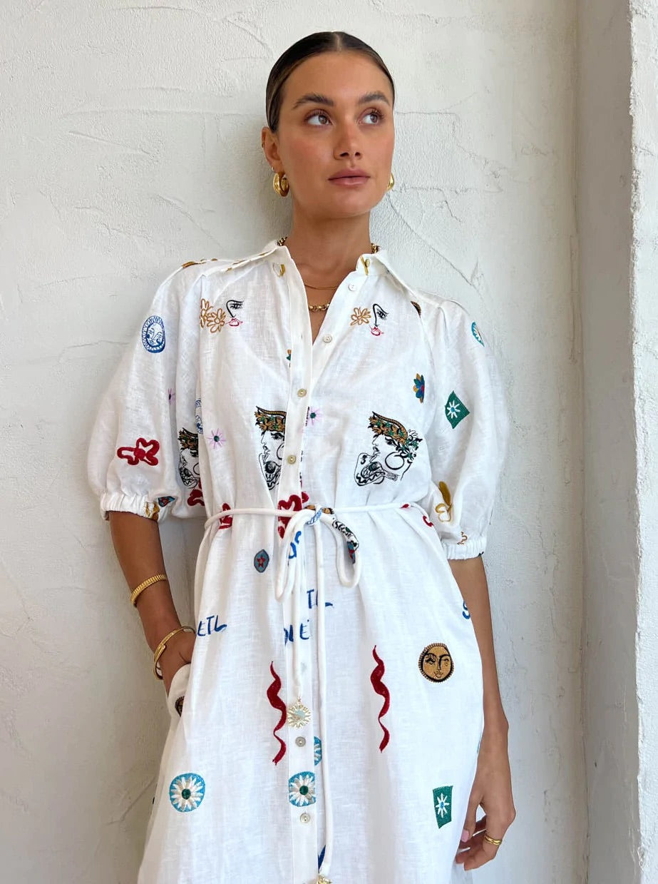Soleil Embroidered Shirt Dress (For Hire) EKOLUV Soleil Embroidered Shirt Dress (For Hire) EKOLUV