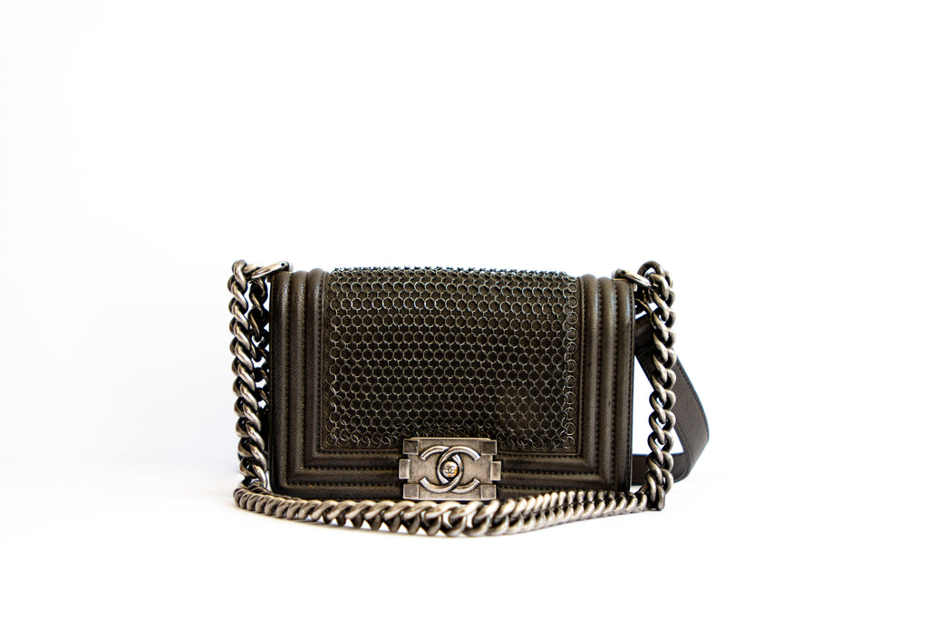 Chanel Lambskin Quilted Small Chain Mail Boy Flap Black