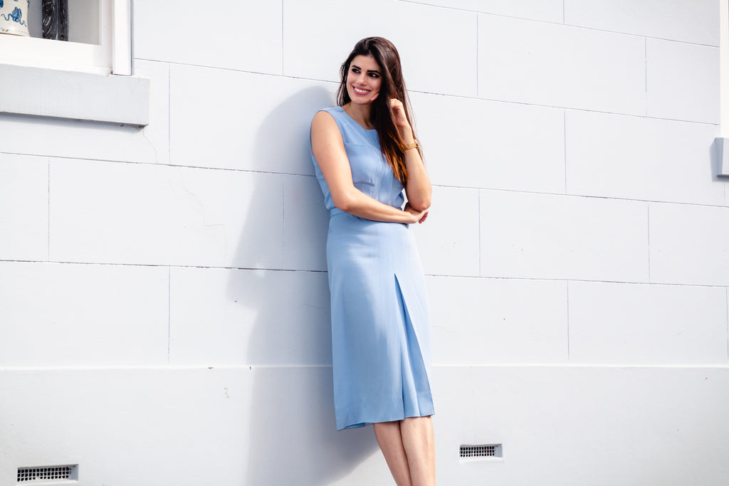 Victoria Beckham Powder Blue Crepe Dress – EKOLUV