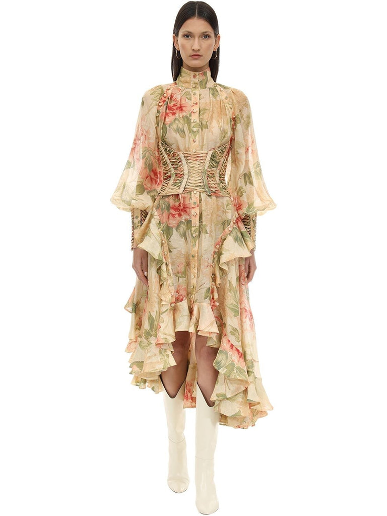 Zimmermann Espionage Floral Corset Silk Dress For Hire EKOLUV