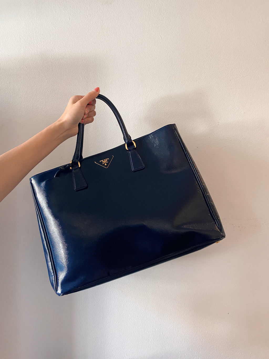 Prada Galleria Saffiano Navy Patent Leather Tote Bag