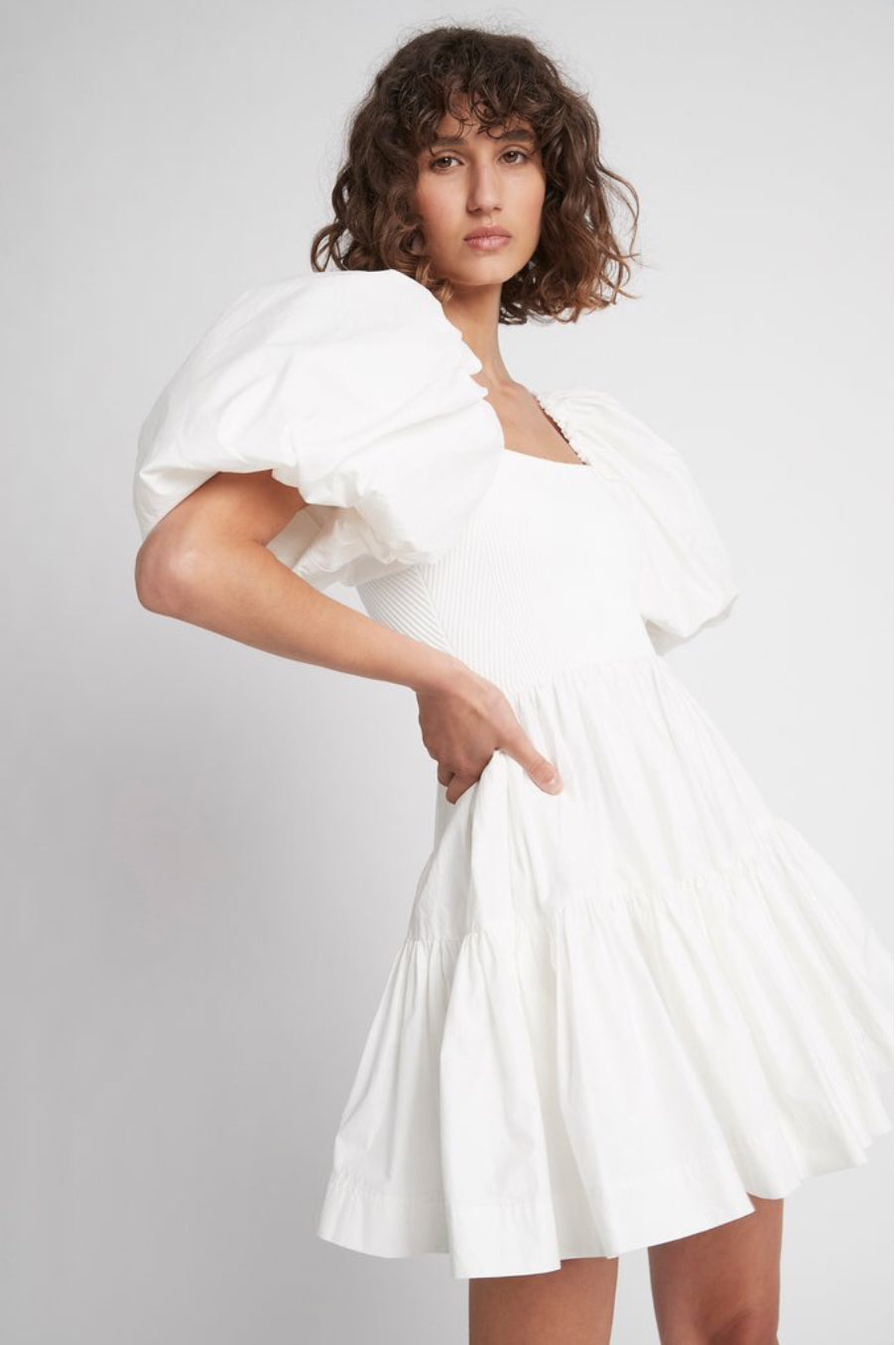 aje mini dress white Ivy Bubble Hem Mini Dress-IVORY / 8