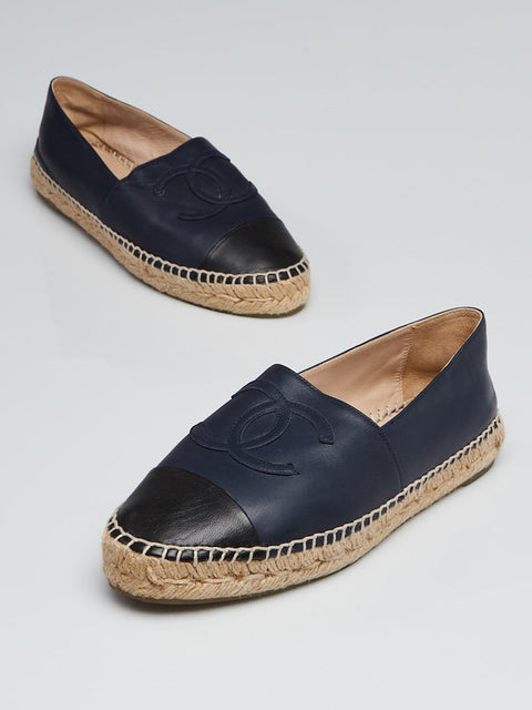 Chanel Navy And Black Leather Espadrilles